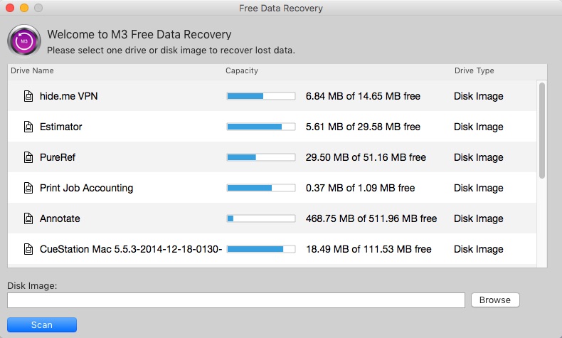 Free Data Recovery 5.2 : Main window