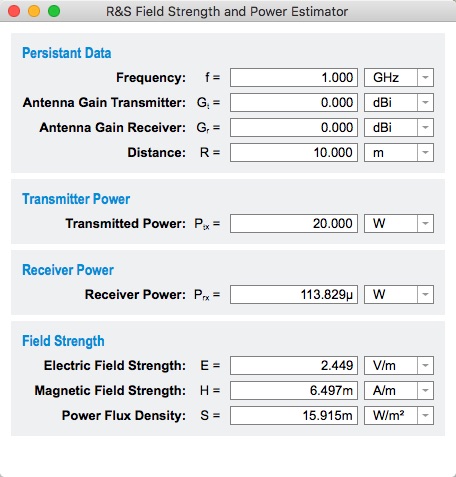 R&S Field Strength and Power Estimator 2.0 : Main window