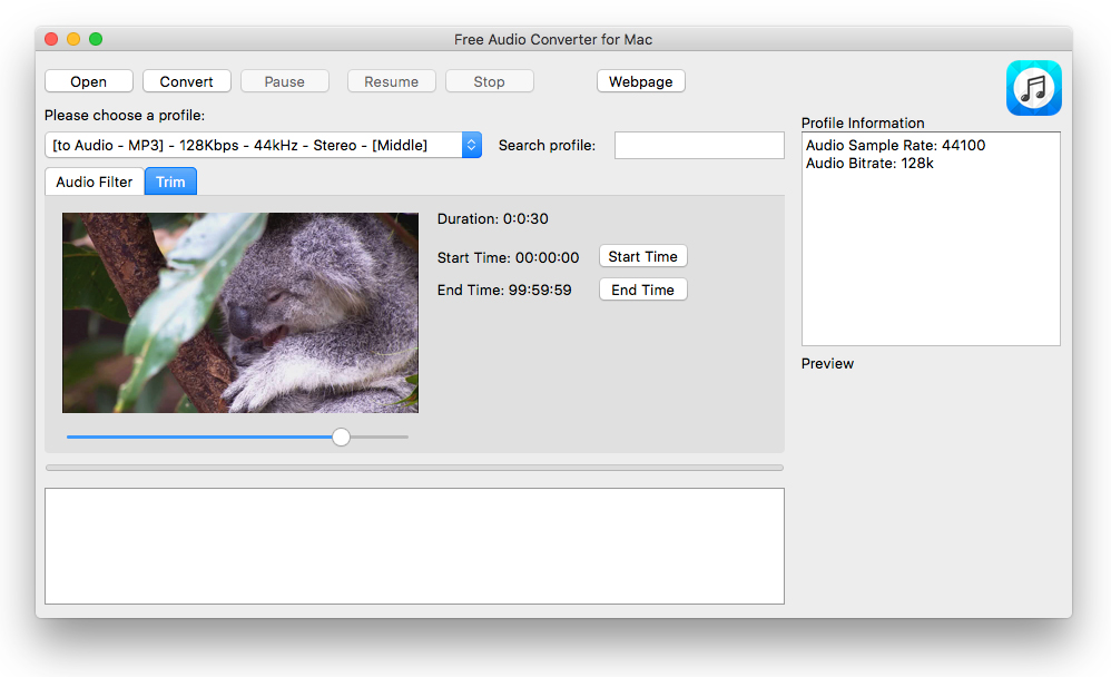 Free Audio Converter for Mac 3.8 : Main Window