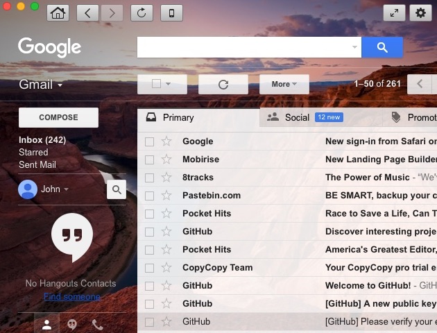 Go for Gmail 2.1 : Main Window