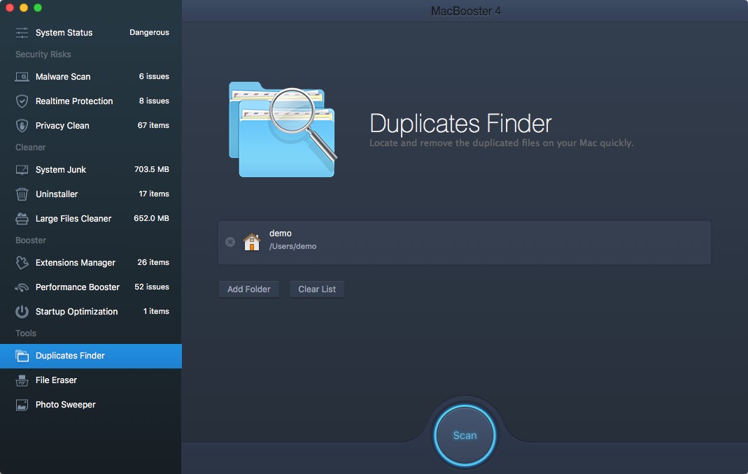 MacBooster 4.0 : Duplicates Finder Window