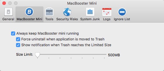 MacBooster 4.0 : MacBooster Mini Settings