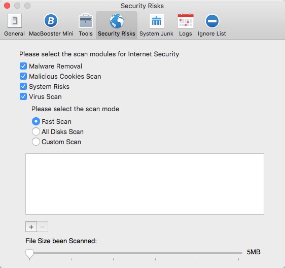 MacBooster 4.0 : Security Risks Settings