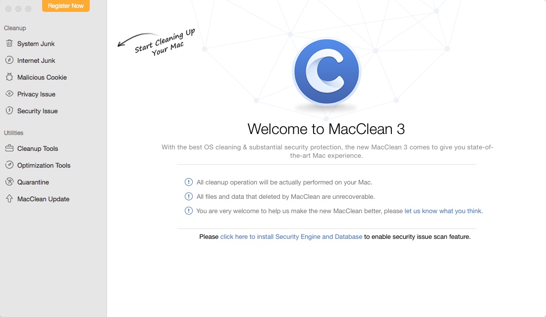 MacClean 3.1 : Welcome Window