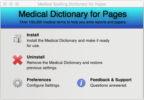 Medical Spelling Dictionary for Pages 1.0 : Main window