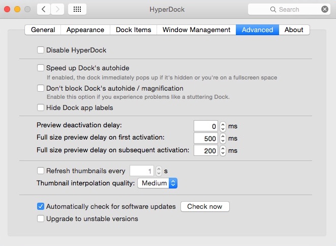HyperDock 1.6 : Configuring Advanced Settings
