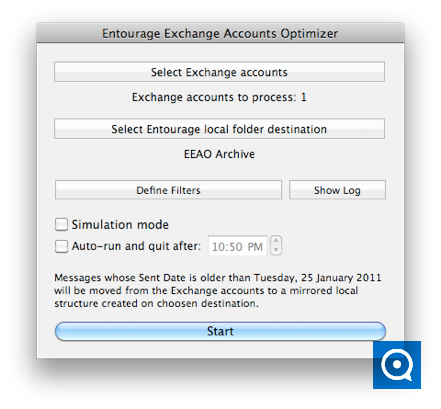 Entourage Exchange Accounts Optimizer 3.4 : Main window