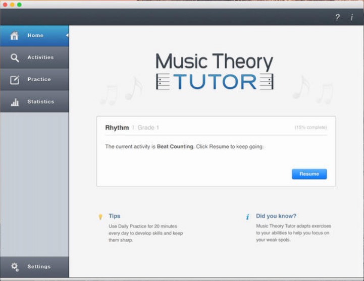 Music Theory Tutor 1.5 : Main Window