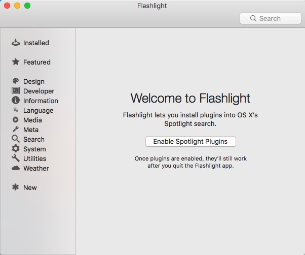 Flashlight for Spotlight 1.0 : Main window