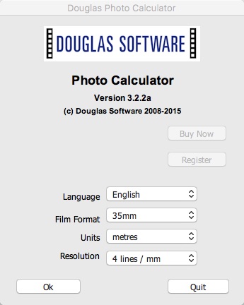 Douglas Photo Calculator 3.2 beta : Main window