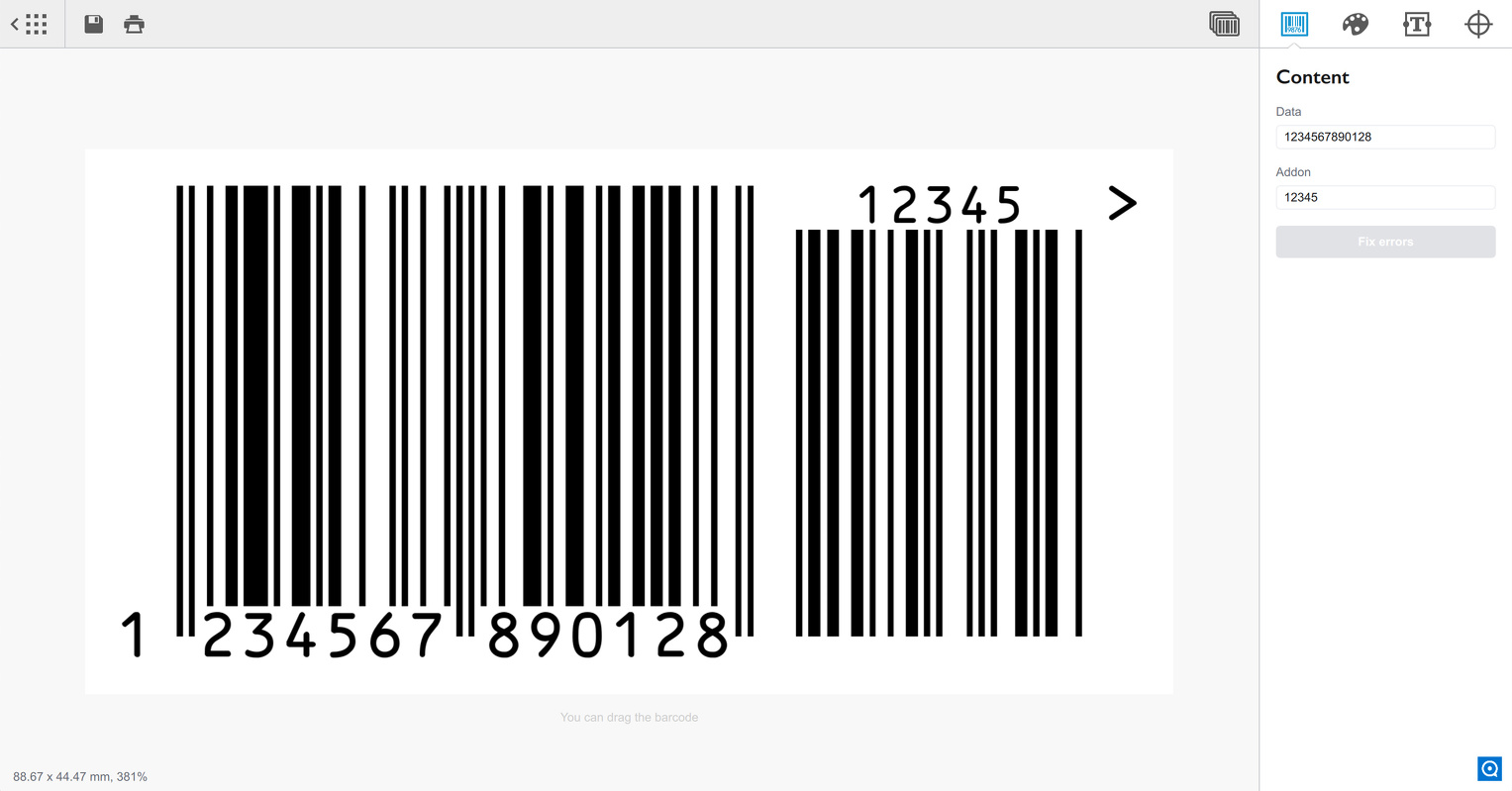 Barcode 1.1 beta : Edit EAN-13 barcode in barcode generator software