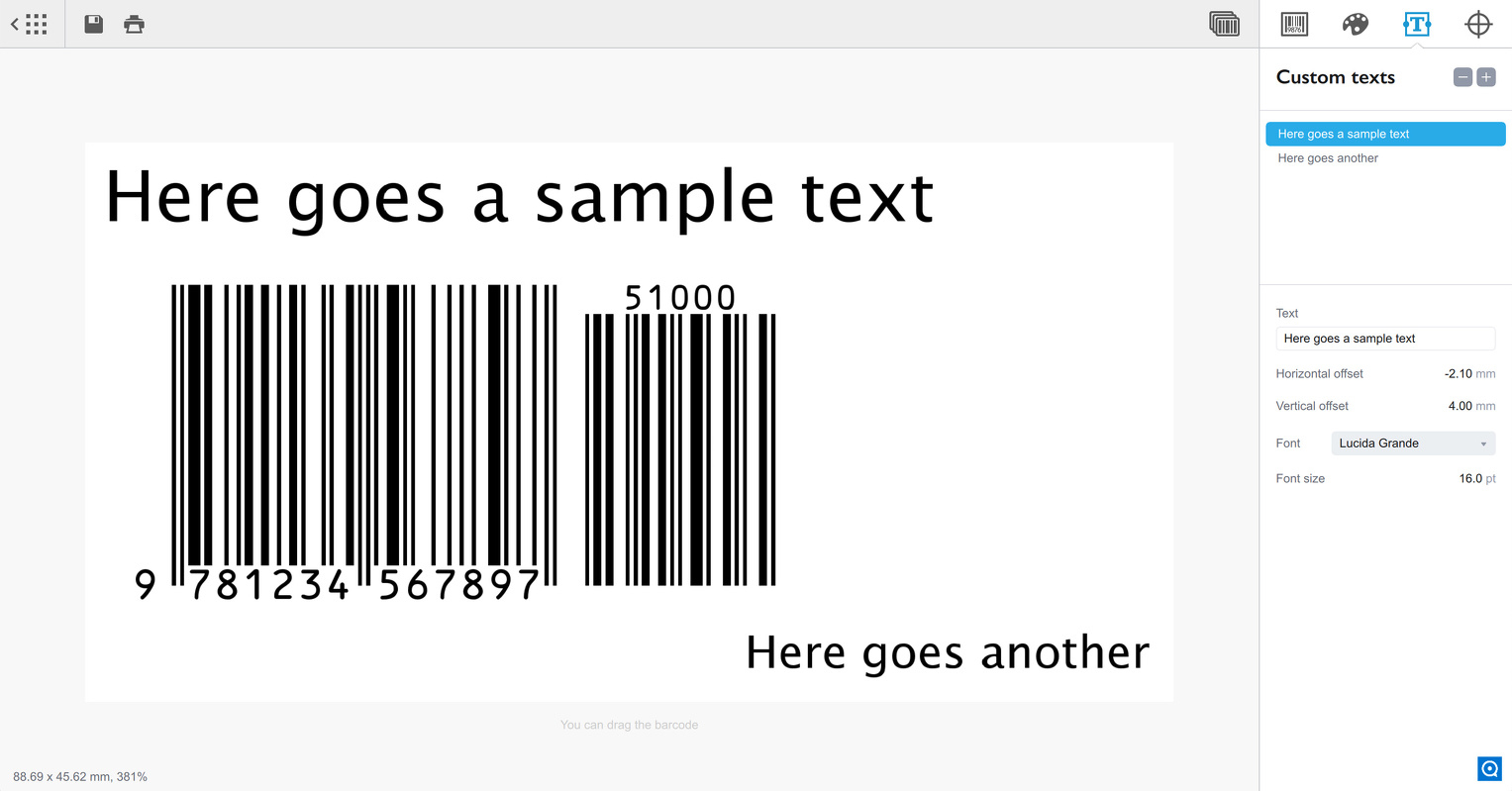 Barcode 1.1 beta : Adding custom texts to barcode