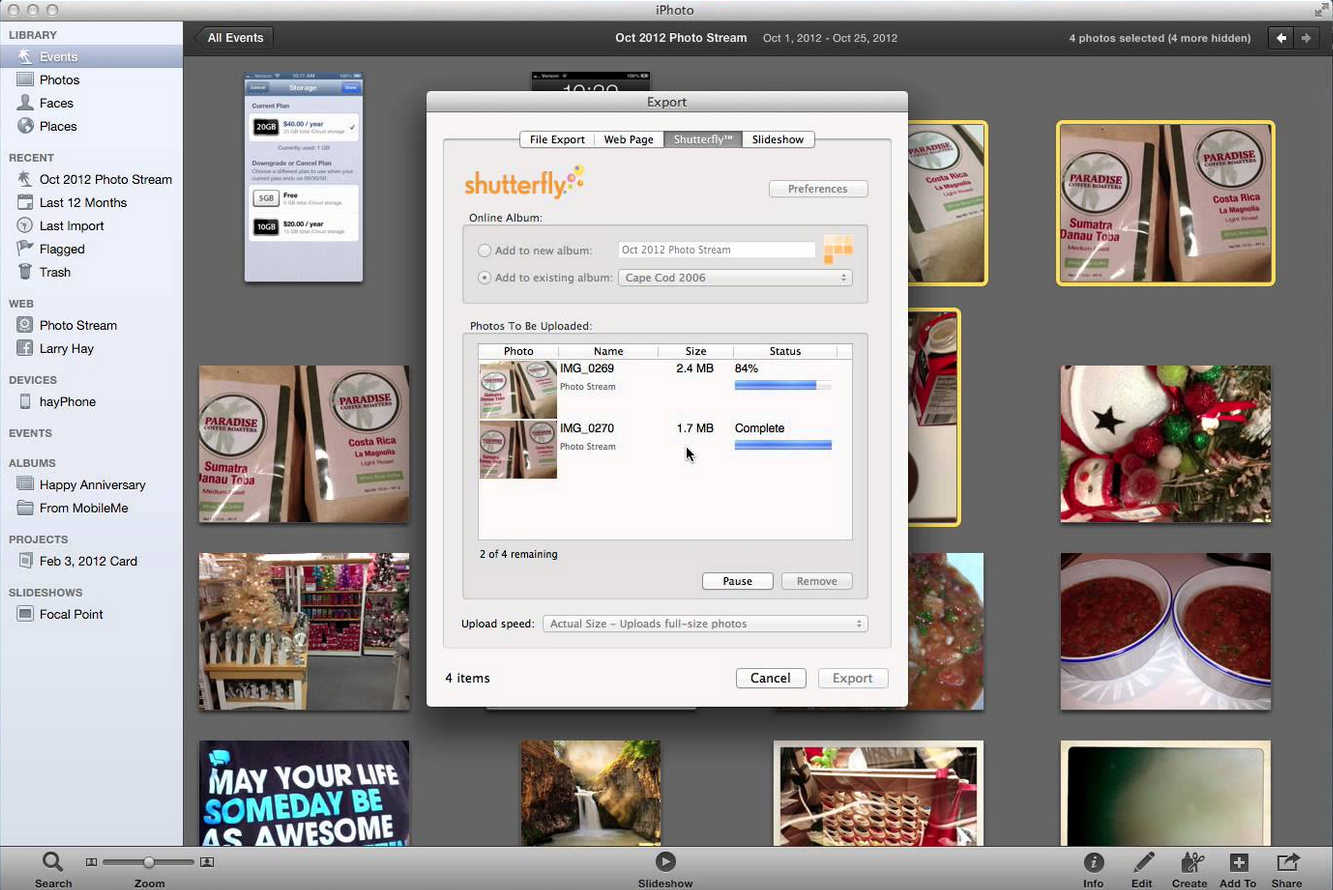 Shutterfly Export Assistant for iPhoto 2.2 : Main Window