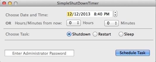 SimpleShutDownTimer 1.0 : Main window