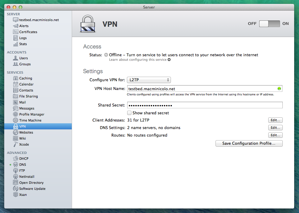 VPN Update for Mavericks Server 1.0 : Main Window