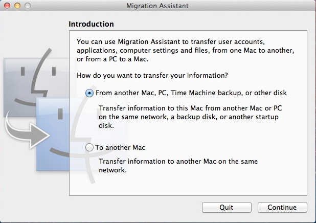 Migration Assistant Update for Mac OS X Lion 1.0 : Main Window