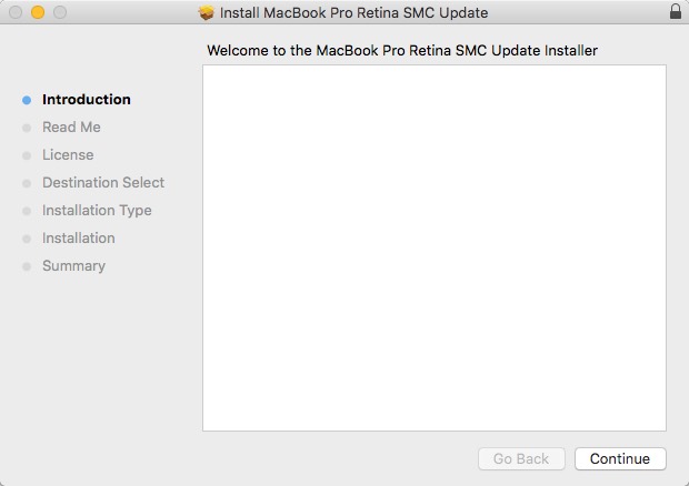 MacBook Pro Retina SMC Update 1.2 : Main Window