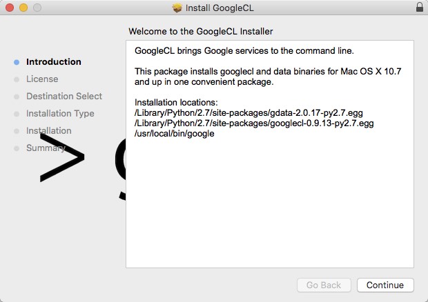 GoogleCL 0.9 : Install Window