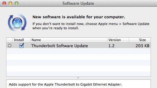 Apple Thunderbolt Software Update 1.2 : Install Window