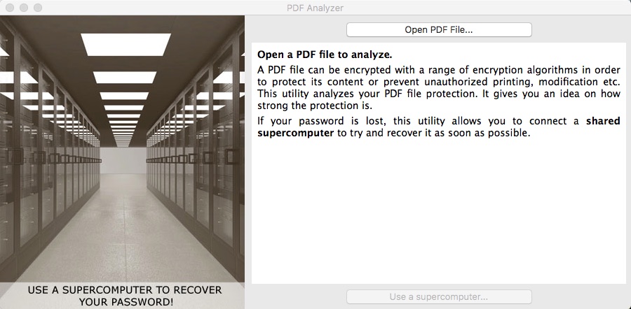 PDF Password Recovery Analyzer 1.0 : Main window