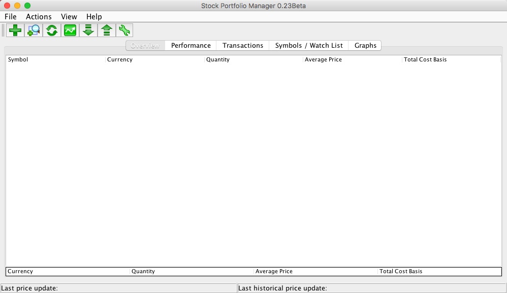 Stock Portfolio Manager 0.2 beta : Main window