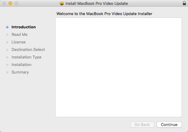 Apple MacBook Pro Video Update 1.0 : Install Window