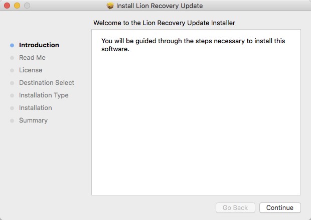 Apple Lion Recovery Update 1.0 : Main Window