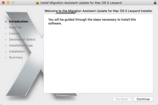 Migration Assistant Update for Mac OS X Leopard 1.0 : Main Window