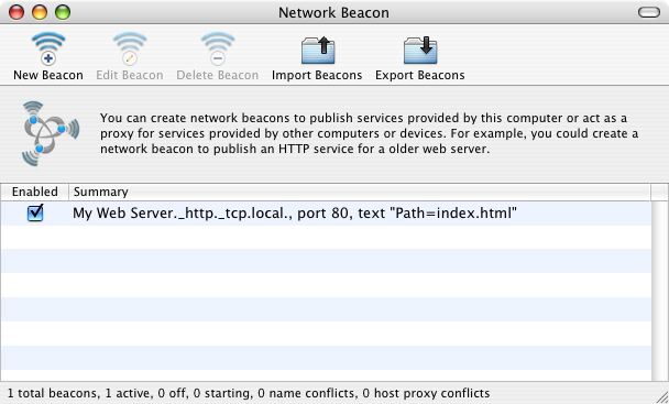 Network Beacon 1.1 : Main window