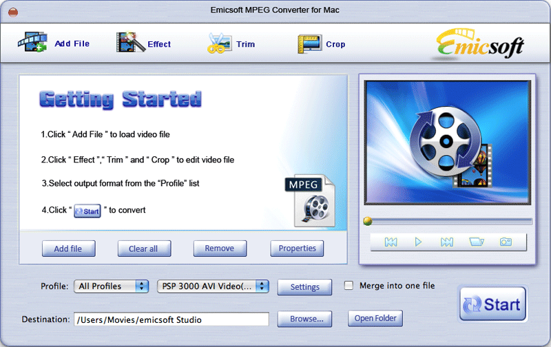 Emicsoft MPEG Converter for Mac copy 3.1 : General view