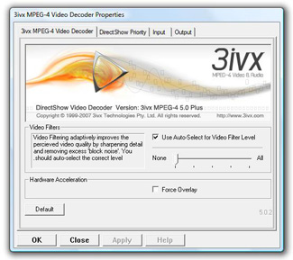 3ivx 5.0 : Main window