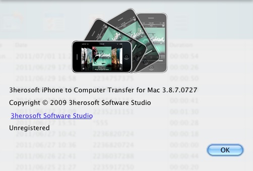 3herosoft iPhone to Computer Transfer 3.8 : About window