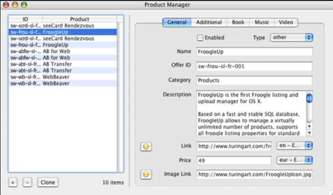 FroogleUp 1.2 : Main Window