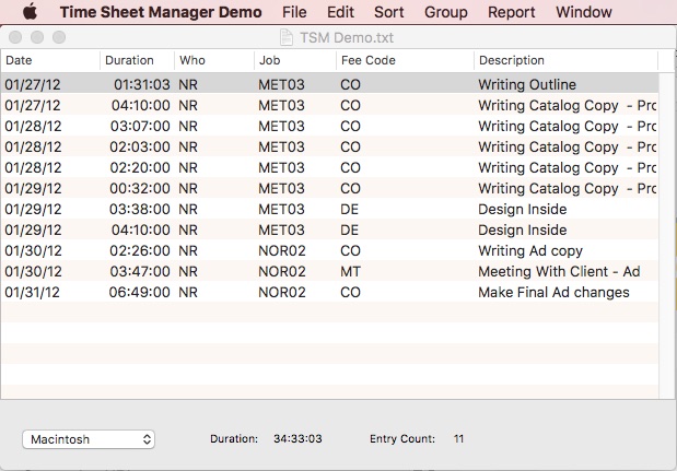 Time Sheet Manager 2.0 : Main window