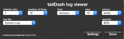 tailDash 1.6 : Main window