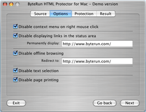 ByteRun HTML Protector 2.4 : Main window