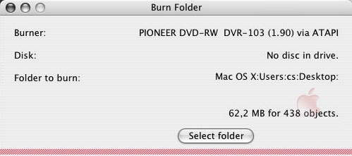 Burn folder 1.0 : Main window