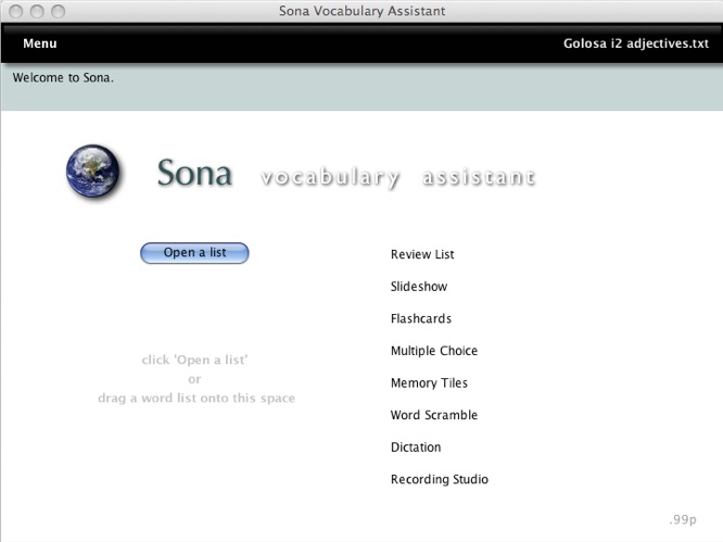 Sona Vocabulary Assistant 1.0 : Main window