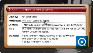 fcXHTML Reference 1.0 : fcXHMTL Reference widget attribute popup screenshot