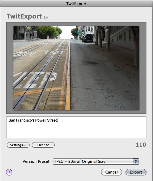 TwitExport 2.0 : Main window