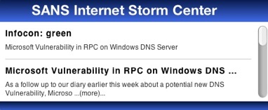 SANS Internet Storm Center Widget 1.1 : Main Window