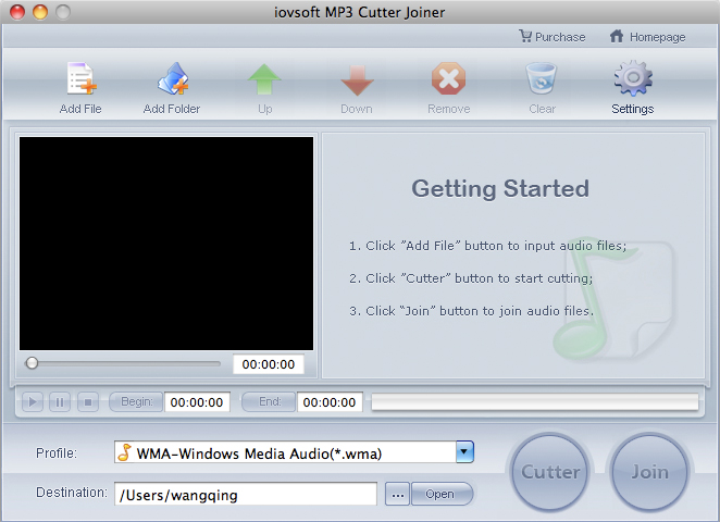 iovsoft MP3 Cutter Joiner 1.0 : Main window