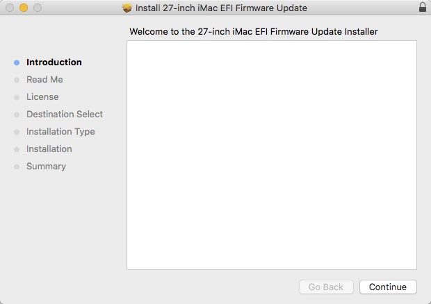 27-inch iMac EFI FW Update 1.0 : Install Window