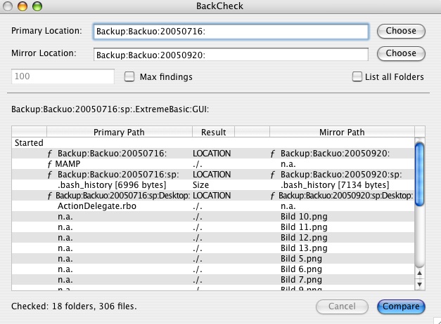 BackCheck 1.0 : Main window