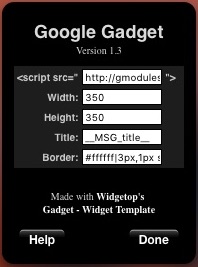 Widgetops Universal Google Gadget Widget 1.3 : Main window
