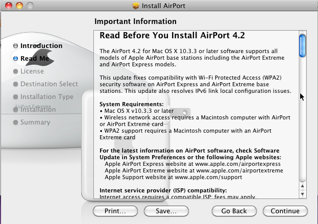 Apple AirPort 4.2 : Install Window