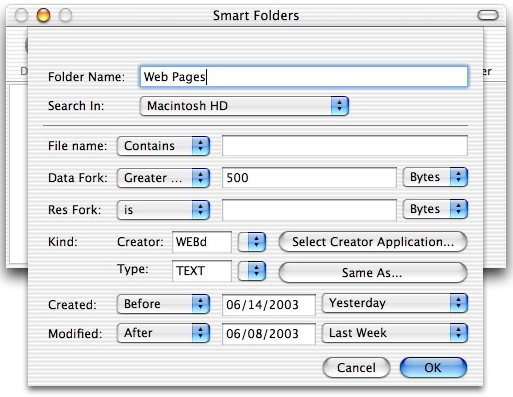 Smart Folders 1.1 : Main Window