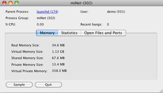 miNet 0.1 : Main Window