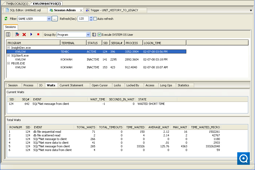 Insight Developer for Oracle 2.1 : Session Manager