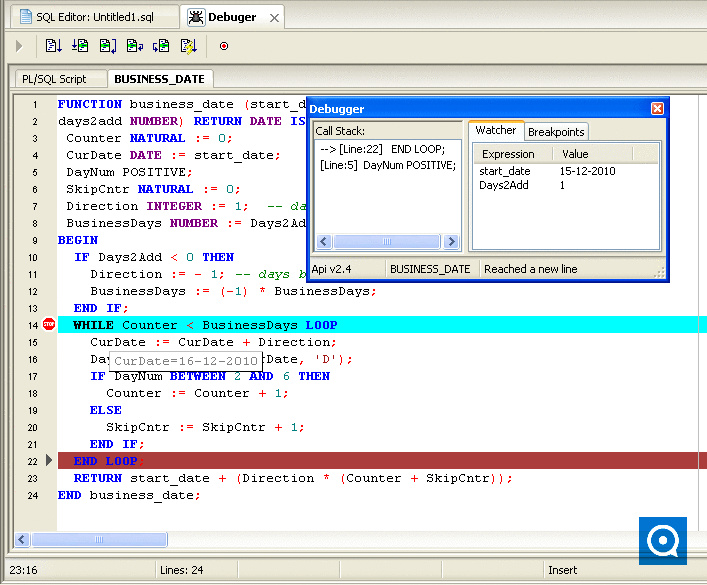 Insight Developer for Oracle 2.1 : PL/SQL Debugger